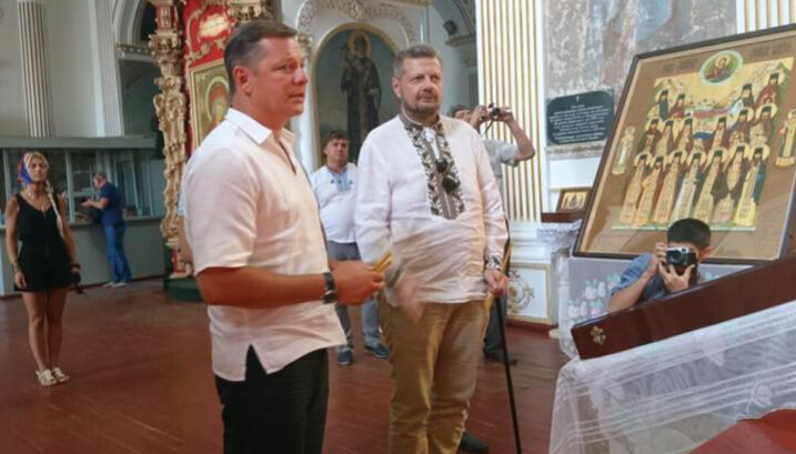 Deputy Igor Mosiychuk (right) in the Mgar Transfiguration Monastery