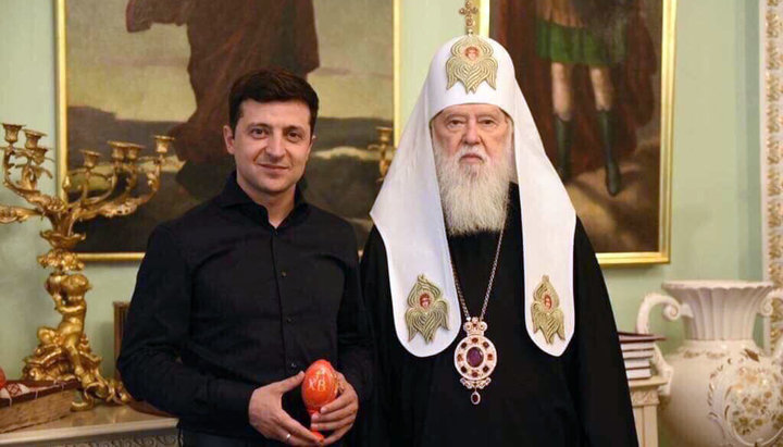 The head of the UOC-KP Filaret Denisenko and President Vladimir Zelensky. Photo: Twitter