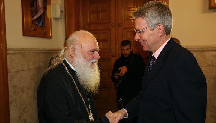 Primate of the Church of Greece Ieronymos and US Ambassador to Athens Goeffrey Pyatt . Photo: orthodoxtimes