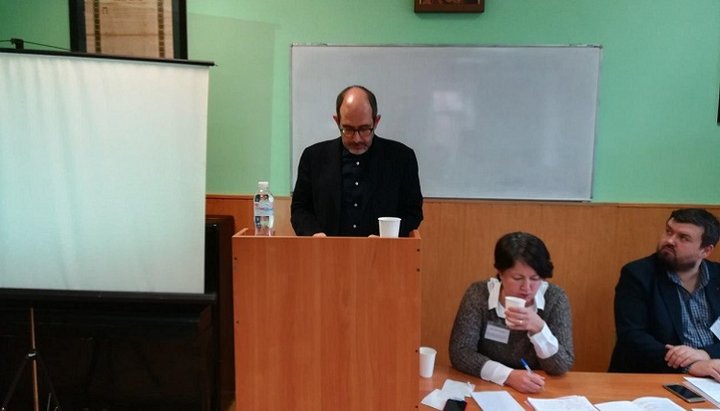 Monk Adalberto Mainardi, the scientific secretary of the Transfiguration Catholic Monastery in Bose, at a conference in Kiev. Photo: UOJ