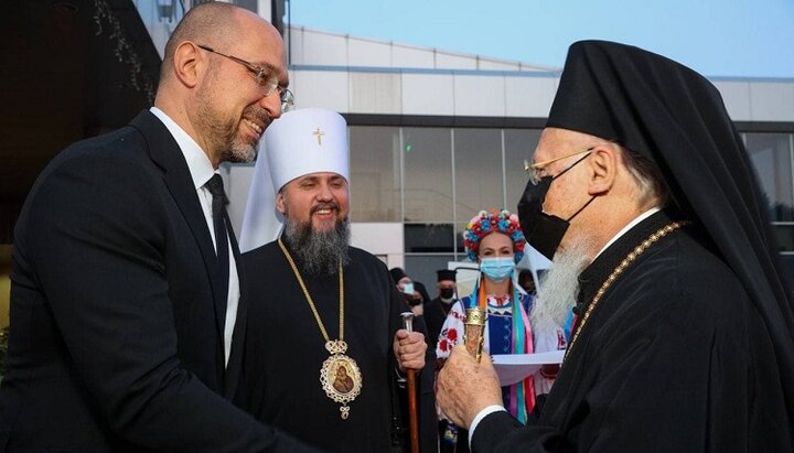 Denis Shmyhal and Sergei Dumenko meeting Patriarch Bartholomew. Photo: Denis Shmyhal's Telegram channel