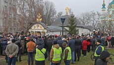 Supporters of the demolition of Tithe Church gather activists and military