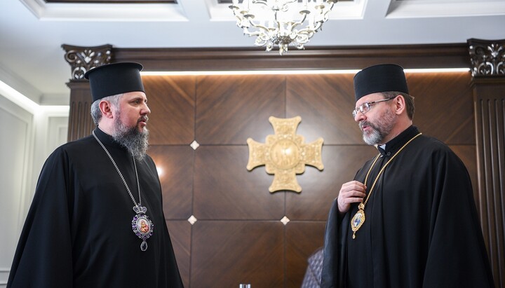 Head of the OCU Epifaniy Dumenko and head of the Ukrainian Greek Catholic Church Sviatoslav Shevchuk. Photo: pomisna.info