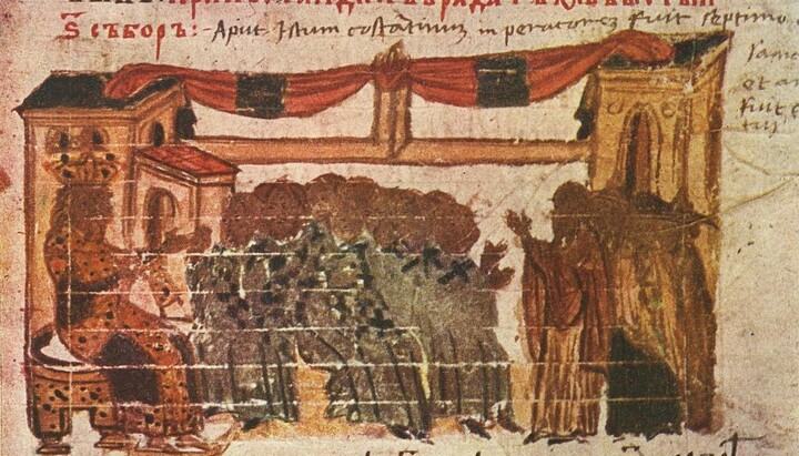 The Sixth Ecumenical Council. A miniature from the Chronicle of Constantine Manasses. 14th century. Photo: wikipedia.org