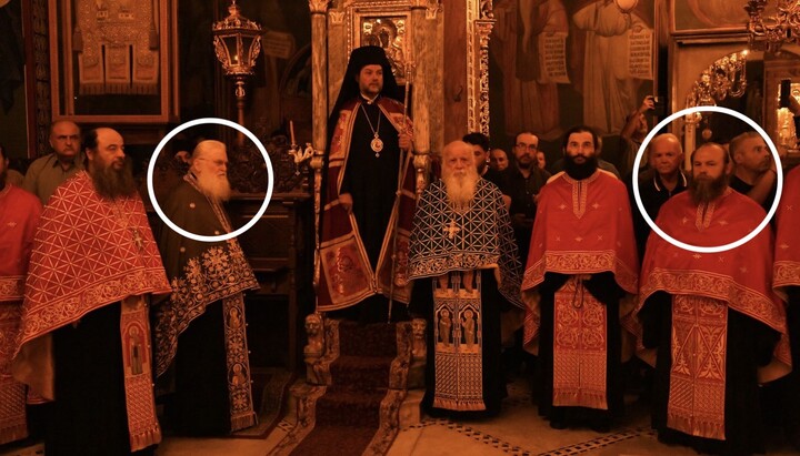 Hegumen Ephraim (second from left) and Vasyl Lilo (last from right). Photo: fosfanariou.gr