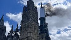 Rouen Cathedral on fire in France