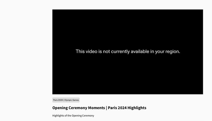 A screenshot from the official website of the 2024 Olympics showing the removal of the opening ceremony video. Photo: Screenshot from the official website of the 2024 Olympics