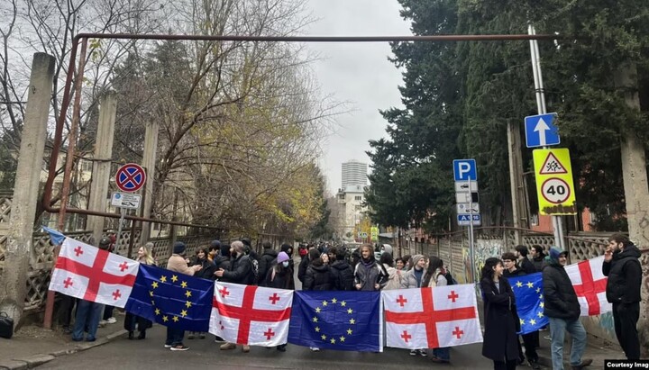 Schoolchildren at a protest. Photo: Civi Georgia