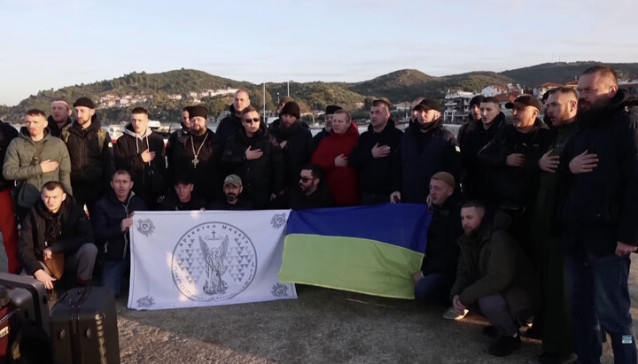 The Ukrainian delegation at the port of Ouranoupoli. Photo: Screenshot from the DRM News YouTube channel