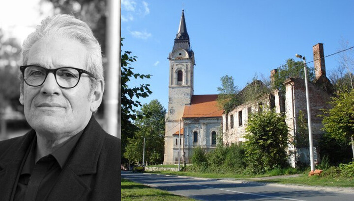 Блејн Лесли Рејнингер и пакрачка црква Св. Тројице (до обнове). Фото: 